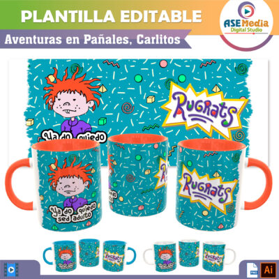 Aventuras en Pañales, Carlitos Plantilla Editable para Sublimación de Taza