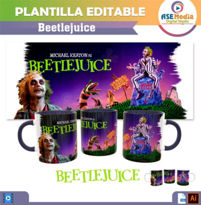 Beetlejuice Plantilla Editable para Sublimación de Taza