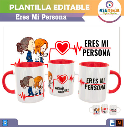 Anatomía de Grey, Eres mi Persona Plantilla Editable para Sublimación de Taza
