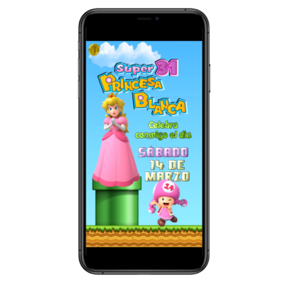 Princesa Peach Plantilla Editable para Video Invitación Animada