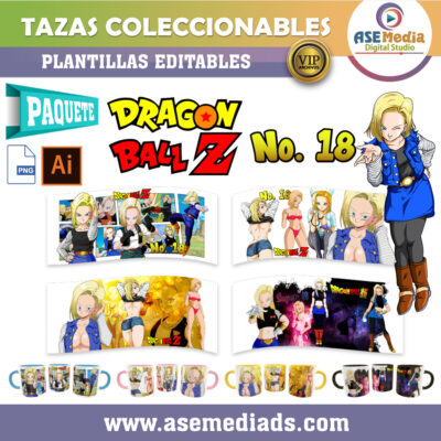 Androide Número 18 Paquete de 4 Plantillas Editables para Tazas