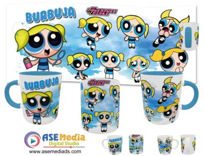 Chicas Súper Poderosas, Burbuja Plantilla Editable para Taza