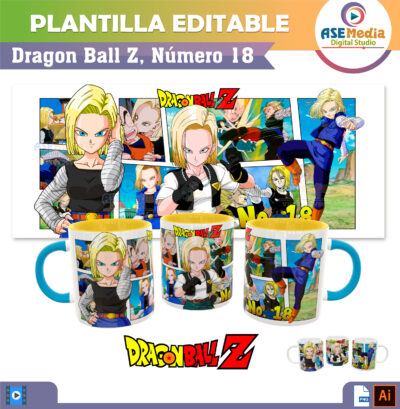 Dragon Ball Z, Número 18 Plantilla Editable para Taza