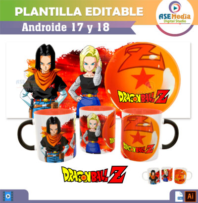 Androide 17 y 18 Plantilla Editable para Taza