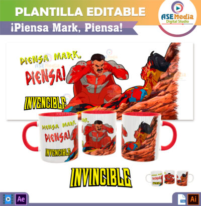 ¡Piensa Mark, Piensa! Omni Man Invencible Plantilla Editable para Taza