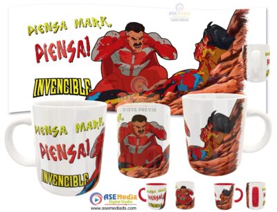 ¡Piensa Mark, Piensa! Omni Man Invencible Plantilla Editable para Taza Gratis