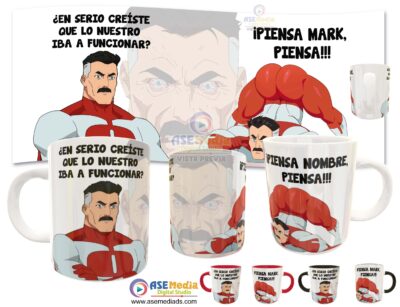 Omni Man, ¡Piensa Mark, Piensa!!! Plantilla Editable para Taza