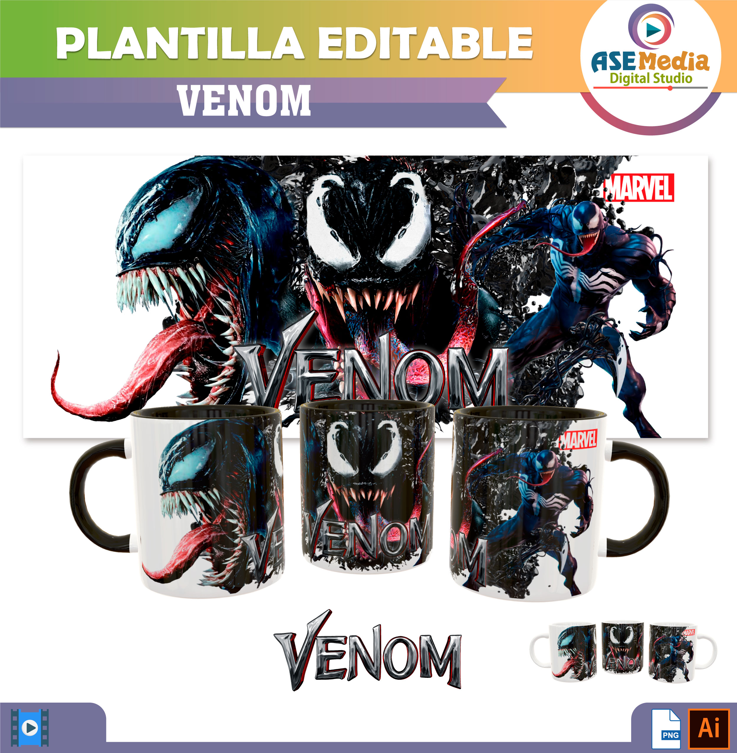Venom Plantilla Editable para Taza Gratis