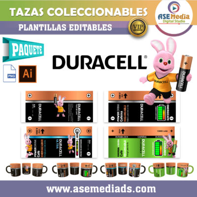 Batería Duracell Café Cafeína Paquete de 4 Plantillas Editables para Tazas