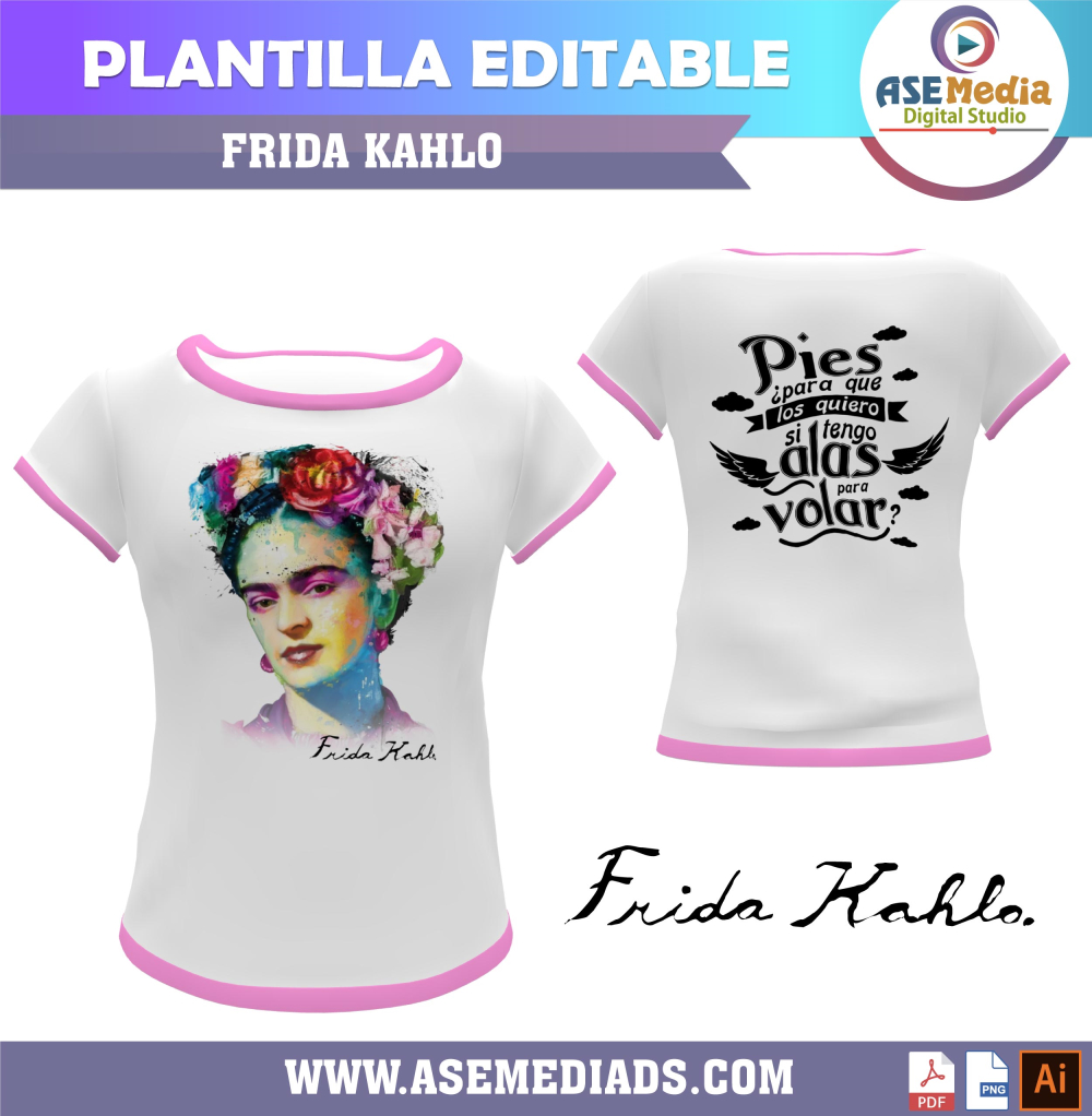 Frida Kahlo Plantilla Editable para Playera - Imagen 2