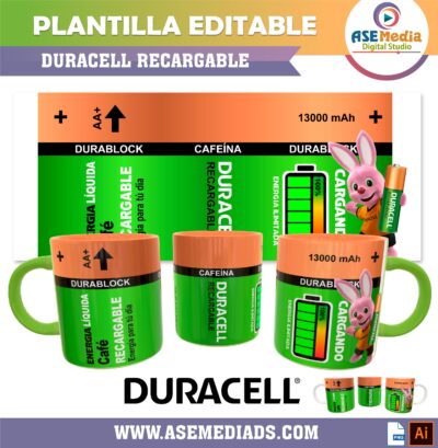 Bateria Duracell Recargable Plantilla Editable para Taza