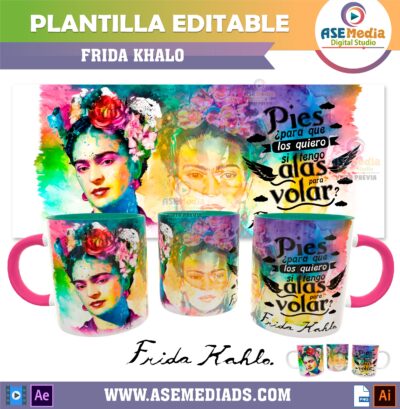 Frida Kahlo Plantilla Editable para Taza