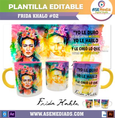 Frida Kahlo #02 Plantilla Editable para Taza