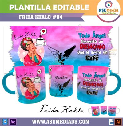 Frida Kahlo #04 Plantilla Editable para Taza