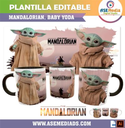 Mandalorian, Baby Yoda Star Wars Plantilla Editable para Taza