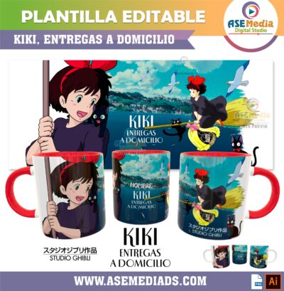 Kiki Entregas a Domicilio Studio Ghibli Plantilla Editable para Taza