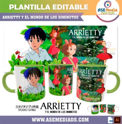 Arrietty y el Mundo de los Diminutos Studio Ghibli Plantilla Editable para Taza