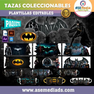 Batman Paquete de 6 Plantillas Editables para Tazas