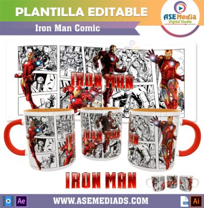 Iron Man Paquete de 4 Plantillas Editables para Tazas