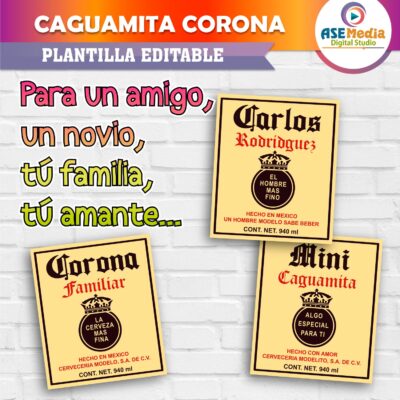 Etiquetas Caguamita Cerveza Corona Plantilla Editable