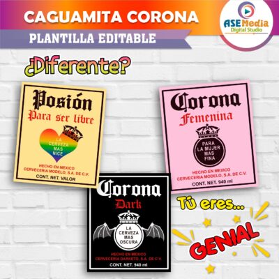 Etiquetas Caguamita Cerveza Corona Plantilla Editable