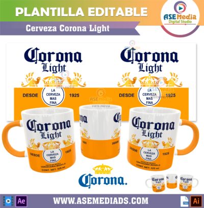 Cerveza Corona Light Plantilla Editable para Taza
