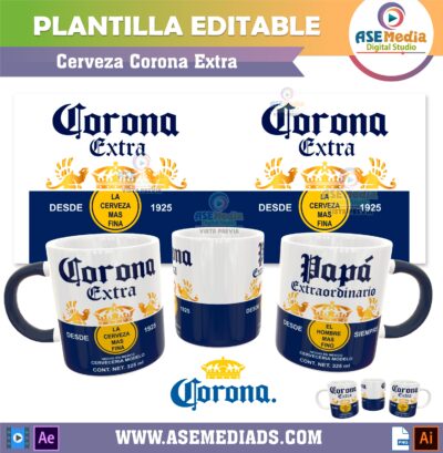 Cerveza Corona Extra Plantilla Editable para Taza
