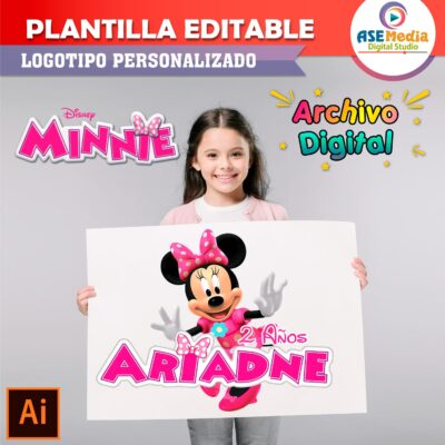 Minnie Mouse Rosa Plantilla Editable para Logo Personalizado