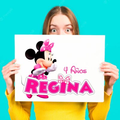 Minnie Mouse Rosa Plantilla Editable para Logo Personalizado