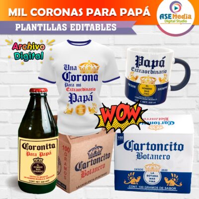 Paquete Cartoncitos Botaneros, Etiquetas, Playera, Taza Cerveza Corona Plantillas Editables