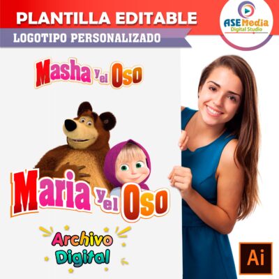Masha y el Oso Plantilla Editable para Logo Personalizado