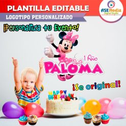 Minnie Mouse Rosa Plantilla Editable para Logo Personalizado