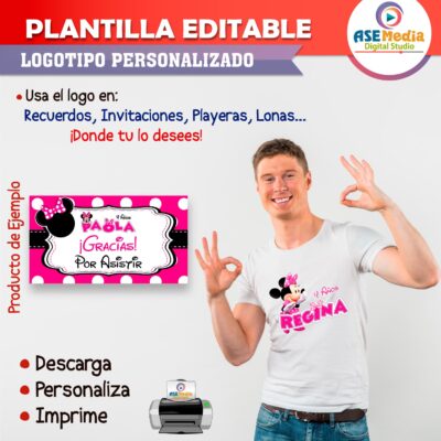 Minnie Mouse Rosa Plantilla Editable para Logo Personalizado