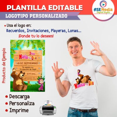 Masha y el Oso Plantilla Editable para Logo Personalizado