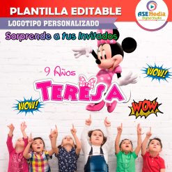 Minnie Mouse Rosa Plantilla Editable para Logo Personalizado