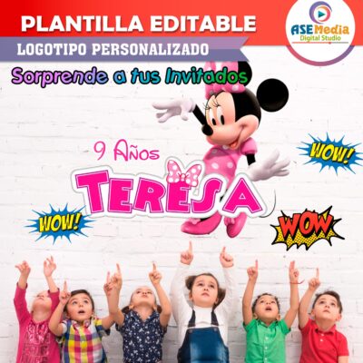 Minnie Mouse Rosa Plantilla Editable para Logo Personalizado