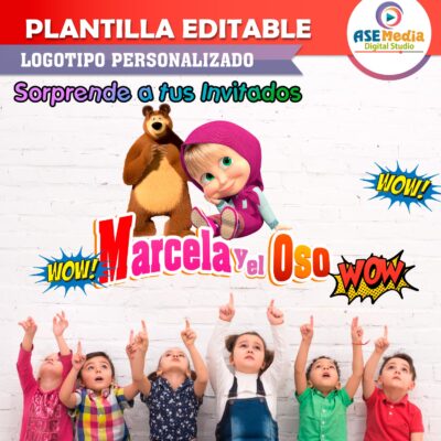 Masha y el Oso Plantilla Editable para Logo Personalizado