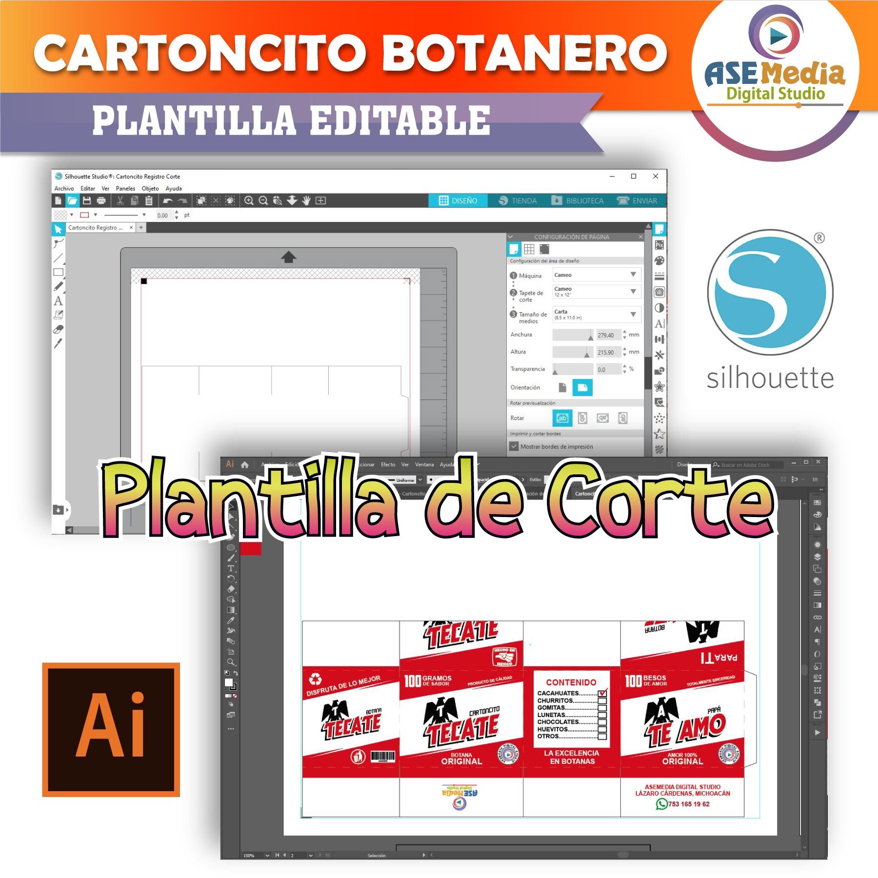 Cartoncito Botanero Tecate Cerveza Plantilla Editable - Imagen 5