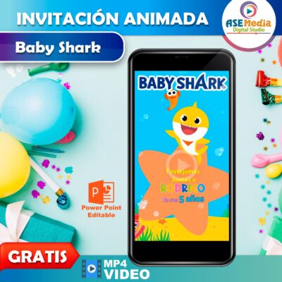 Baby Shark Plantilla Editable de Invitación Animada en Video Gratis