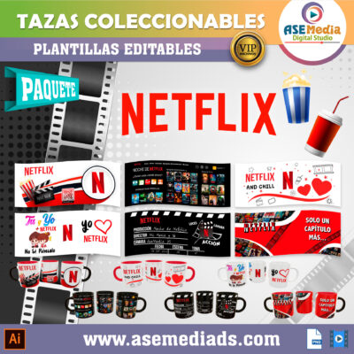 Noches de Netflix Paquete de 6 Plantillas Editables para Tazas