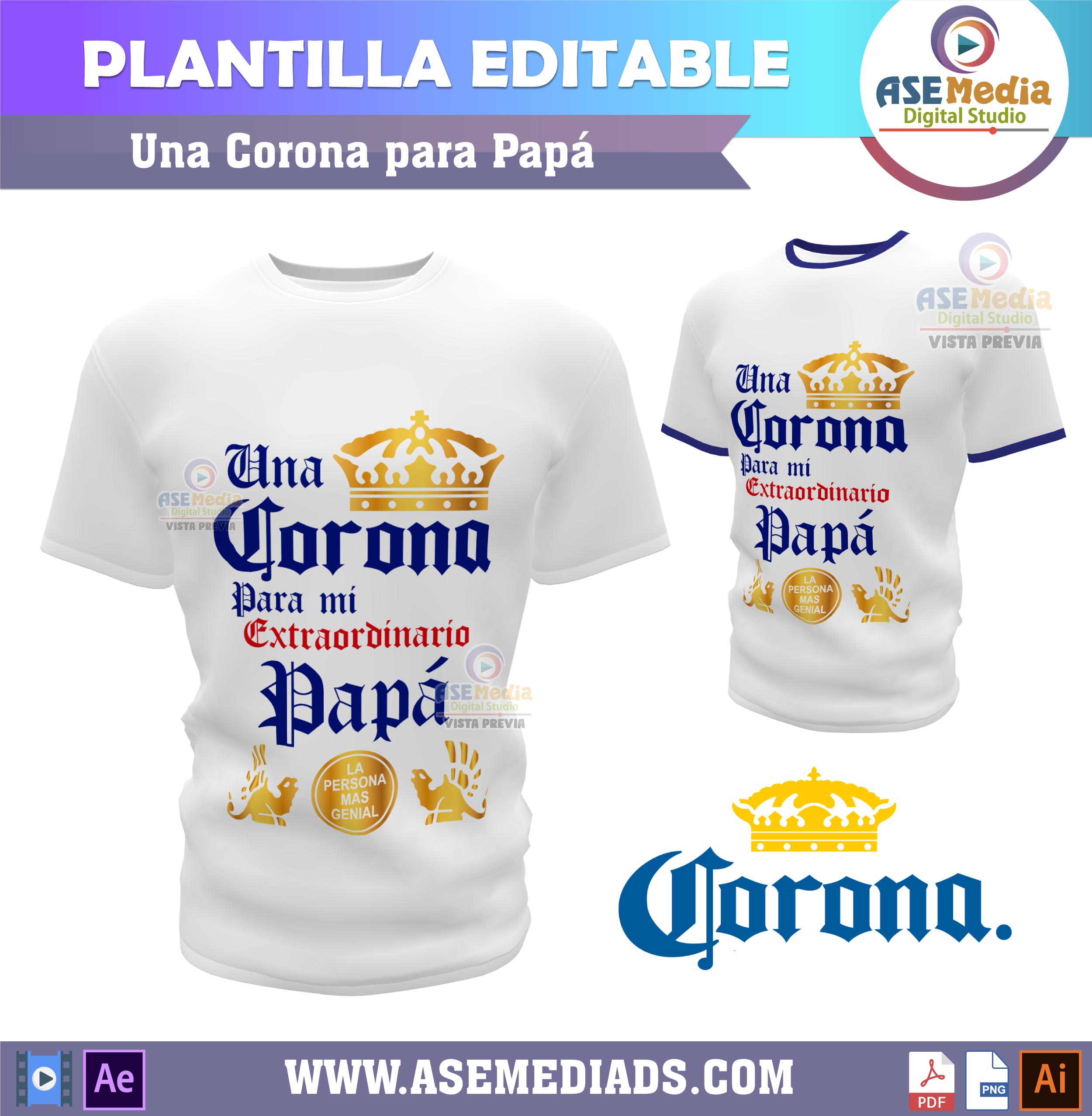Una Corona para Papá Plantilla Editable para Playera T-Shirt - Imagen 2