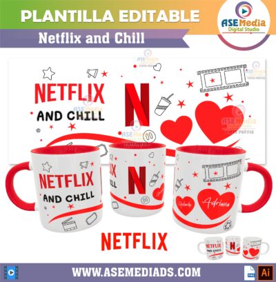 Noches de Netflix Paquete de 6 Plantillas Editables para Tazas - Imagen 4