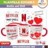 Netflix and Chill Plantilla Editable para Taza