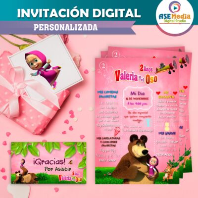 Masha y El Oso Invitación Digital Personalizada