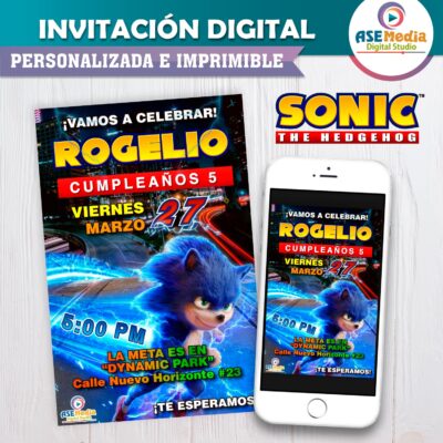 Sonic #3 Invitación de Cumpleaños Digital Personalizada