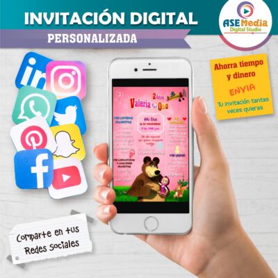 Masha y El Oso Invitación Digital Personalizada