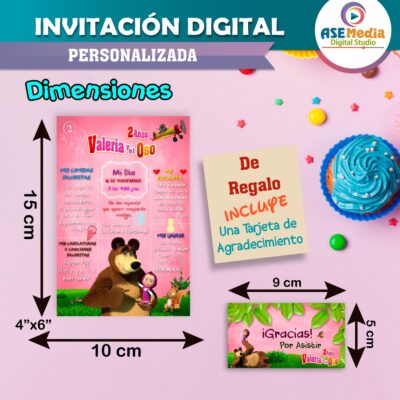 Masha y El Oso Invitación Digital Personalizada