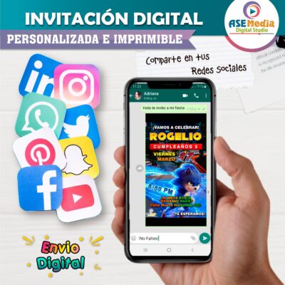 Sonic #3 Invitación de Cumpleaños Digital Personalizada - Imagen 3