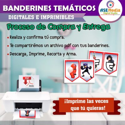 6 Grandes Héroes Baymax Banderines Temáticos Imprimibles para Cumpleaños