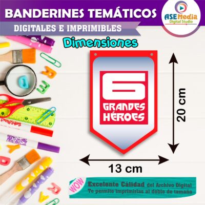 6 Grandes Héroes Baymax Banderines Temáticos Imprimibles para Cumpleaños